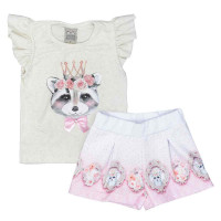 CONJUNTO INFANTIL DE MENINA CURTO COM BABADINHO RANDA MUNDU CREME