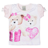 CONJUNTO CURTO BLUSA E SHORT ESTAMPADINHO URSINHO INFANTIL ROSA