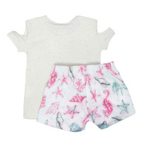 CONJUNTO CURTO BLUSA E SHORT ESTAMPADINHO INFANTIL CREME