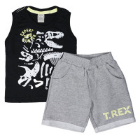 CONJUNTO REGATA E BERMUDA INFANTIL DINOSSAURO PRETO
