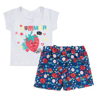 CONJUNTO CURTO BLUSA E SHORTS PARA BEBÊ ESTAMPADO MORANGO BRANCO