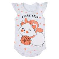 CONJUNTO CURTO BODY E SAIA PARA BEBÊ ESTAMPADO GATINHA BRANCO