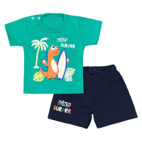 CONJUNTO CURTO CAMISETA E BERMUDA PARA BEBÊ ESTAMPADO DINO VERDE