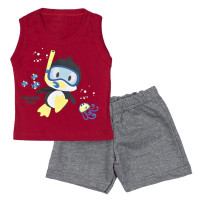 CONJUNTO CURTO REGATA E BERMUDA PARA BEBÊ ESTAMPADO DUCKY VERMELHO