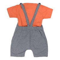 JARDINEIRA CURTA ESTAMPADINHA DINO INTERATIVO E BLUSA INFANTIL LARANJA