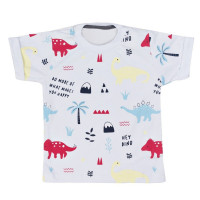 CONJUNTO CURTO CAMISETA E BERMUDA INFANTIL ESTAMPADO DINO BRANCO