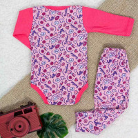 CONJUNTO LONGO PARA BEBÊ MENINA BODY E CALÇA BORDADINHO CEREJA