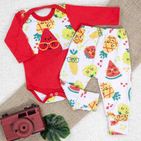 CONJUNTO LONGO PARA BEBÊ MENINA BODY E CALÇA BORDADINHO VERMELHO