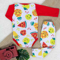 CONJUNTO LONGO PARA BEBÊ MENINA BODY E CALÇA BORDADINHO VERMELHO