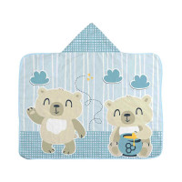 TOALHA COM FORRO E CAPUZ 67CM X 90CM PARA BEBÊ URSO AZUL CLARO