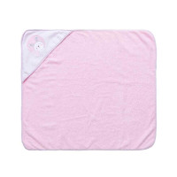 TOALHA FRALDA SOFT COM CAPUZ PARA BEBÊ BORDADO COELHA ROSA CLARO