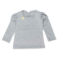 BLUSA MANGA LONGA PARA BEBÊ APLIQUE EM PÉROLAS E FLORZINHA MESCLA