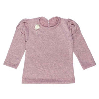 BLUSA MANGA LONGA PARA BEBÊ APLIQUE EM PÉROLAS E FLORZINHA ROSA