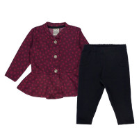 CONJUNTO CASACO JACQUARD E LEGGING PARA BEBÊ ESTAMPADINHO CORAÇÕES MARSALA