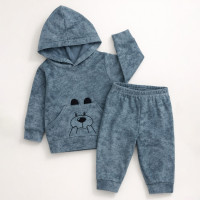 Conjunto Plush Bebê Menino Capuz Cachorrinho Toque Macio Cinza
