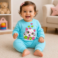 Conjunto de Moletom Bebê Blusa Gola Careca e Calça Lisa Azul Claro Menina Até 12 Meses
