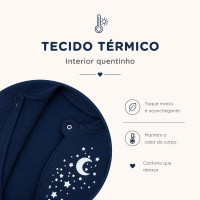 Macacão Infantil Térmico Brilha no Escuro Zíper Pé Antiderrapante Marinho de 12 a 24 Meses