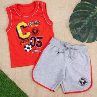 CONJUNTO CURTO INFANTIL REGATA E BERMUDA ESTAMPA SOCCER VERMELHO