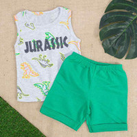 CONJUNTO CURTO INFANTIL REGATA E BERMUDA ESTAMPA DINO MESCLA