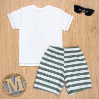 CONJUNTO INFANTIL 1 AO 3 CAMISETA E SHORTS LISTRADO SUN SURF CREME