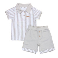 CONJUNTO INFANTIL 1 AO 3 CAMISETA POLO E SHORTS LISTRAS BEGE