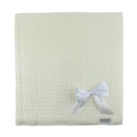 MANTA PARA BEBÊ EM TRICOT NUANCE CREME COM LACINHO