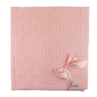 MANTA PARA BEBÊ EM TRICOT NUANCE ROSA COM LACINHO