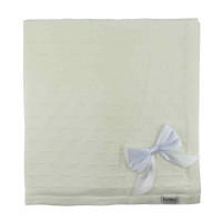 MANTA PARA BEBÊ EM TRICOT RISQUINHOS CREME COM LACINHO