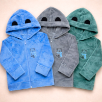 Jaqueta de Inverno Fleece Macio com Capuz Menino Infantil Até 3 anos Cinza