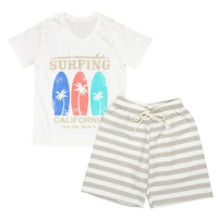 CONJUNTO INFANTIL 4 AO 8 CAMISETA E SHORTS LISTRADO SUNFING CREME