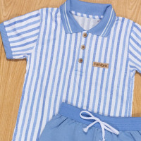 CONJUNTO INFANTIL 4 AO 8 CAMISETA POLO E SHORTS LISTRAS AZUL