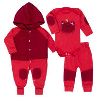 TRIO MACACÃO, BODY E CALÇA PARA BEBÊ MATELASSE VERMELHO