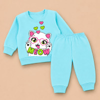 Conjunto de Moletom Bebê Blusa Gola Careca e Calça Lisa Azul Claro Menina Até 12 Meses