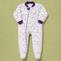 Macacão Infantil de Pelúcia Fleece Longo Até 24 Meses Zíper Frontal Roxo Estampa Caveira 