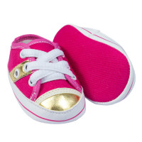 TÊNIS COM CADARÇO PARA BEBÊ MENINA LISTRA PINK E DOURADO