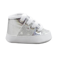 TÊNIS CANO ALTO PARA BEBÊ PRATA COM GLITTER SOFFETE