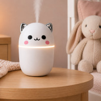 Umidificador de Ar Gatinho Branco 250ml Difusor Ultrassônico com Luz de LED