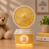 Ventilador Umidificador Portátil Recarregável 3 em 1 Spray Água e Luz Amarelo