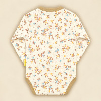 Body Bebê Manga Longa Tecido Macelin Estampado Flores Creme de 0 a 12 Meses 