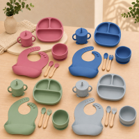 Kit Refeição Bebê Silicone 6 Peças Introdução Alimentar Livre de BPA Cinza