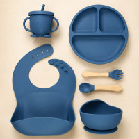 Kit Refeição Bebê Silicone 6 Peças Introdução Alimentar Livre de BPA Azul 