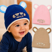 Touca Gorro Bebê Orelhinhas Bordadas Forrada Quentinha Marrom de 3 Meses a 7 Anos