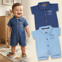 Macacão Camisa Jeans para Bebê Menino Lavagem Escura