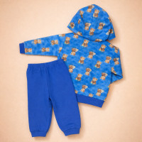 Conjunto Bebê Menino Jaqueta Estampada Com Capuz Moletom Inverno Azul 