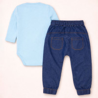 Conjunto 2 Peças Look Para Passeio Com Bebê Conforto Até 12 Meses Azul Claro 