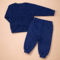 Conjunto Bebê Menino Moletom Ursinho Peluciado Urso Cute Inverno Azul Marinho 
