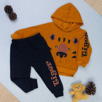 Conjunto Moletom Bebê Menino Tigre Inverno Caramelo com Capuz