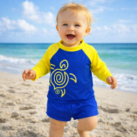 Camiseta Infantil Proteção Uv50+ Royal e Amarelo de 01 até 03 anos