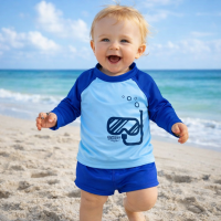 Camiseta Infantil Proteção Uv50+ Azul Claro e Royal de 01 até 03 anos