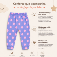 Calça Infantil Tecido Macelin Estampado Bolinhas Rosa De 12 A 24 Meses